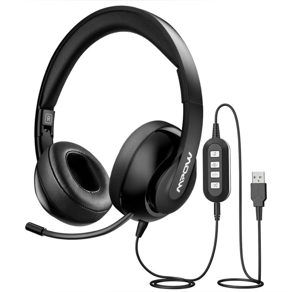NEW Mpow USB Wired Computer Headphones Headset Microphone Soft Padded Ear Pads
